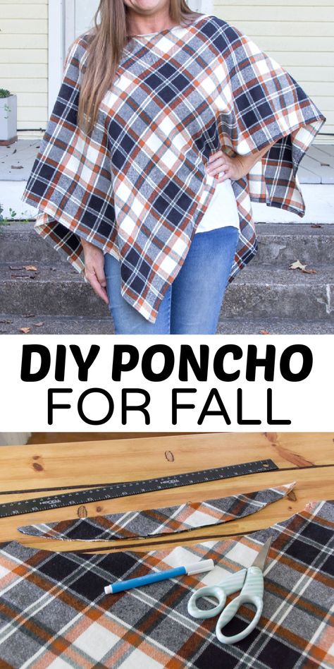 Poncho Patterns Sewing, Diy Ponchos For Women, No Sew Shawl, Poncho Diy Easy, Cape Poncho Pattern, Poncho Pattern Free, Poncho Tutorial, No Sew Poncho, Quilted Poncho Pattern