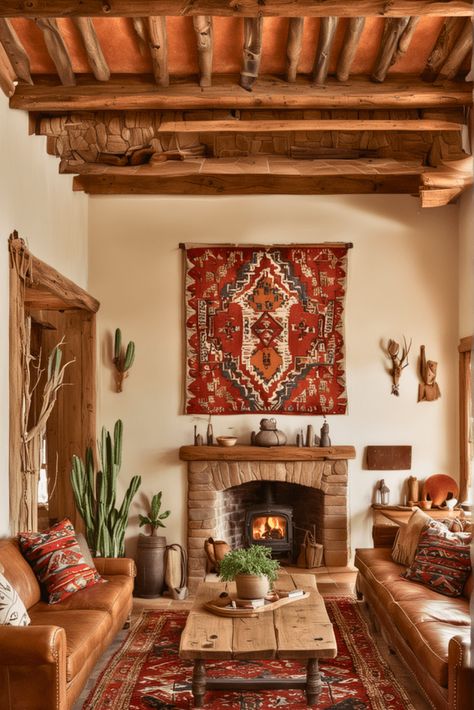 Arizona Home Interior, Southwestern Decorating Living Room, Santa Fe Living Room, Southwestern Living Room Ideas, Vintage Kitchen Decor Ideas, Santa Fe Style Decor, Southwest Interior Design, Mexican Living Room, Southwest Interior