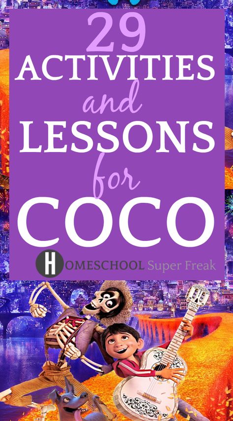 Coco movie is a fun way to spice up your lessons and learning and we have some great Coco movie lesson plans, teaching resources, and activities for kids so that you can make a fabulous unit study out of this touching Pixar movie. #cincodemayo #lessons #familymovienight #movies #homeschool #homeschooling #craftsforkids #lessonplans Coco Lesson Plans, Coco Activities For Kids, Mexico Passport, Movie Lesson Plans, Disney Lessons, Coco Movie, Disney Activities, Coco Disney, Teaching Themes