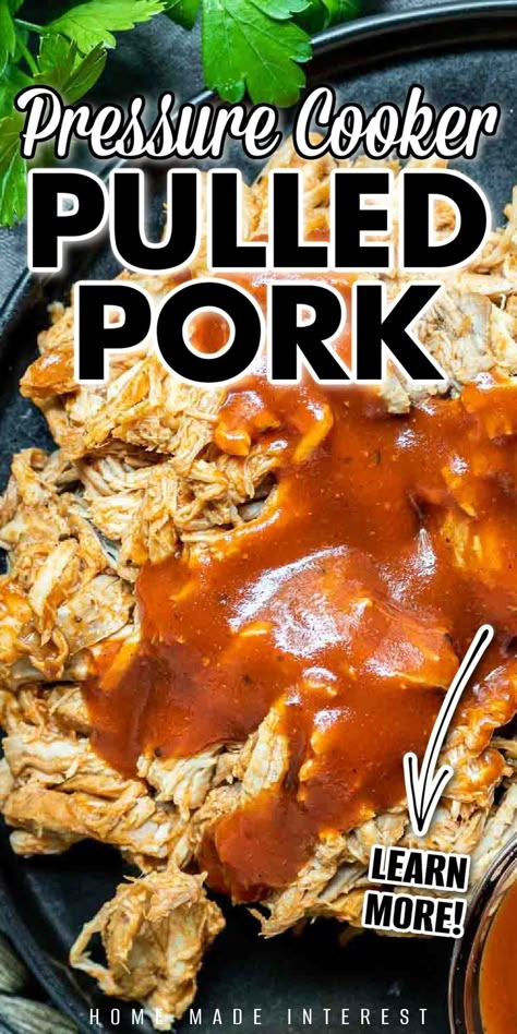 This pressure cooker pulled pork recipe from Home. Made. Interest. is the answer to all of your BBQ needs. Make a perfectly tender pork shoulder in your Instant Pot in slightly over an hour. This is an easy dinner idea that is perfect for weeknights or to make for a special get-together, plus it tastes amazing with your favorite sauce! Pulled Pork Shoulder Instant Pot, Pork Shoulder Pressure Cooker, Pulled Pork Pressure Cooker, Pork Shoulder Instant Pot, Pulled Pork Pressure Cooker Recipe, Pulled Pork Instant Pot Recipe, Cooking Pork Shoulder, Filipino Pork Adobo, Pressure Cooker Pulled Pork