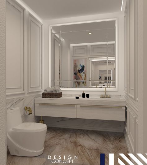 Classic Toilet Interior, Neoclassical Interior Design Bathroom, Toilet Design Classic, Bathroom Interior Design Luxury Classic, Neoclassical Bathroom Design, Classic Toilet Design, Neo Classical Bathroom, Bathroom Classic Luxury, Classic Modern Bathroom