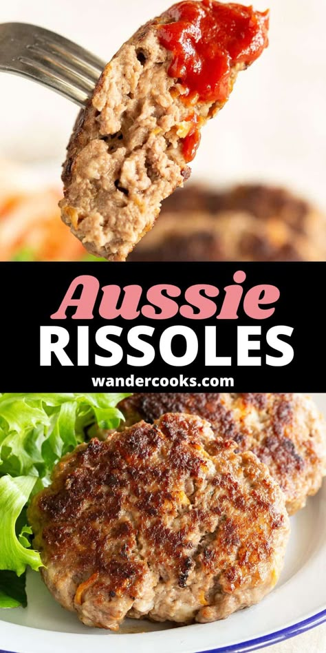 Juicy, tender beef rissoles are only 20 minutes away! A classic dish at any Aussie BBQ, these are guaranteed to be the BEST rissoles you'll ever make. via @wandercooks Beef Rissoles, Australian Food Recipes, Rissoles Recipe, Australian Snacks, Mince Dishes, Australian Desserts, Cracker Barrel Meatloaf, Meat Patties, Aussie Bbq