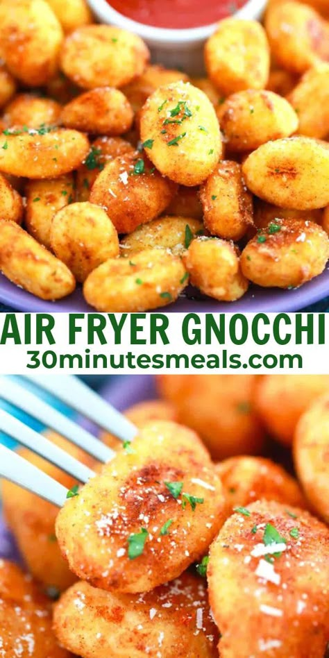 Frozen Gnocchi In Air Fryer, Crunchy Gnocchi Air Fryer, Crispy Air Fryer Gnocchi, Air Fry Gnocchi Recipes, Airfryer Gnocchi Recipes, Gnocchi In Air Fryer, Gnocchi Snacks, Air Fried Gnocchi Recipes, Quick And Easy Snack Recipes Air Fryer