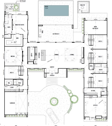 Woodlands - Architecturally Designed Kit Homes Private House Plan, Acerage Homes Floor Plans, Floor Plans With Pool, Acerage Homes, Open Concept House Plans, House Plans Australia, Barn House Interior, H House, Hotel Floor Plan