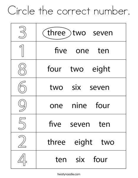 Circle the correct number Coloring Page - Twisty Noodle Math Activity For Grade 2, Count To 5, Class Ukg English Worksheets, Number For Kid, One To Ten Number Names, Kids Number Activities, Numbers Words Worksheets, Numbers In Order Worksheet, Circle The Number Worksheets