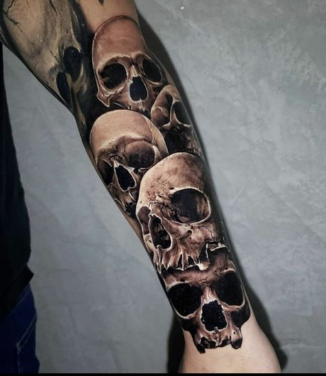 Tattoo Designs Men Skull, Bed Of Skulls Tattoo, Skull Arm Sleeve Tattoos, Skulls Tattoos For Men, Skull Pile Tattoo, Skull Tattoo Sleeve For Men, Men Skull Tattoos, Skull Shoulder Tattoo Men, Skull Shin Tattoo