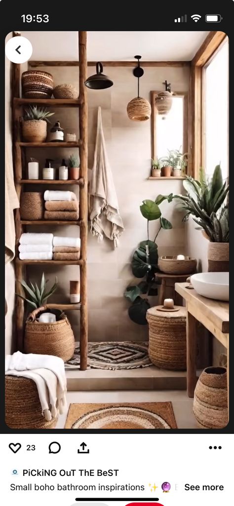 Boho Bathrooms Bohemian, Bali Inspired Bathroom, Bali Style Bathroom, Bohemian Bathroom Ideas, Decor Bathroom Ideas, Boho Style Bathroom, Interior Design Bathroom, Boho Bathroom Ideas, Bohemian Bathroom