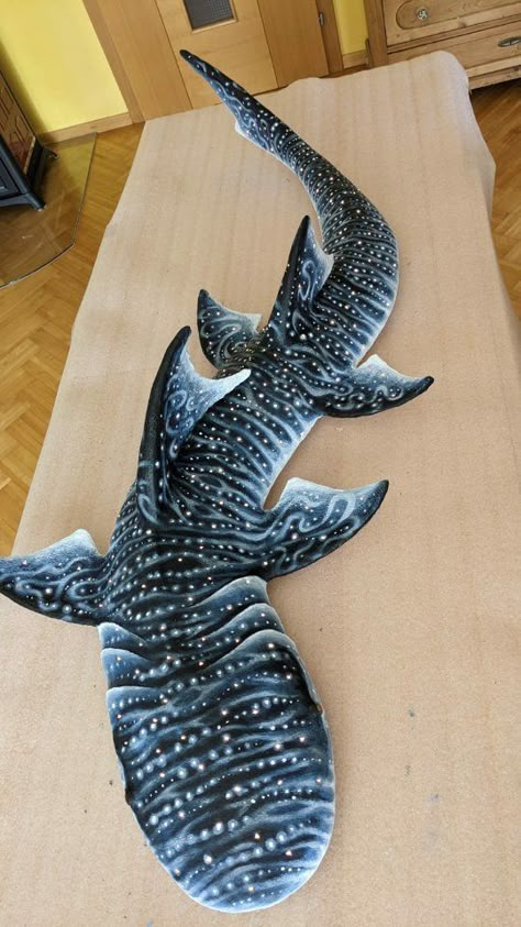 Whale Shark From Above, Paper Mache Animals For Wall, Card Board Animals, How To Make A Whale Shark Out Of Cardboard, Wall Whale Shark Cardboard, Paper Mache Shark Wall, Marine Animal Art, Cool Art Project Ideas, Shark Decorations Diy