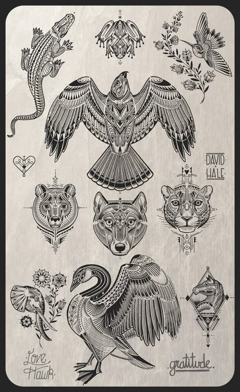 design sheet example Animal Back Piece Tattoo, David Hale Tattoo, Fam Tattoo, Slovak Culture, Animal Tatoos, Coyote Tattoo, David Hale, Hawk Tattoo, Jan Brett