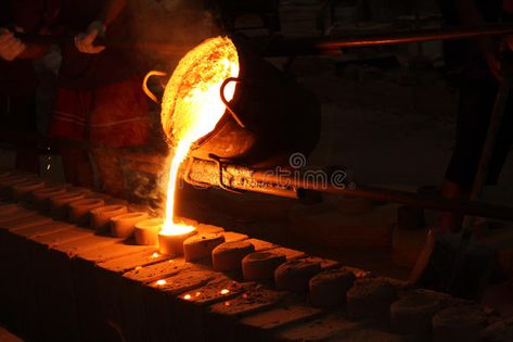 Photo about Molten metal poured from ladle for casting. Image of foundry, furnace, craft - 24670393 Metallurgy Aesthetic, Battle Chess, Dnd Ocs, Kaufmann House, Black Smith, Molten Metal, Richard Neutra, Steel Mill, Industrial Architecture