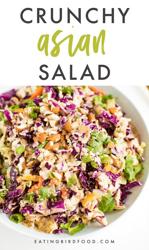 This Asian chopped salad is loaded with fresh veggies and tossed with a creamy almond dressing. You'll love the crunch and flavor! Dairy-free, gluten-free, paleo and low-carb. Almond Dressing, Healthy Salad Recipes For Lunch, Crunchy Asian Salad, Salad Recipes For Lunch, Asian Chopped Salad, Salad Recipes Easy, Eating Bird Food, Vegetarian Salads, Asian Salad