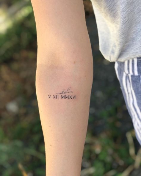 100+ Roman Numeral Tattoos That Will Mark Your Most Memorable Date Tattoos Roman Numerals, Roman Numeral Tattoo Arm, Wedding Date Tattoos, Tato Nama, Font Tato, Tattoo Fonts Cursive, Roman Numeral Tattoos, Date Tattoos, Inspiration Tattoos