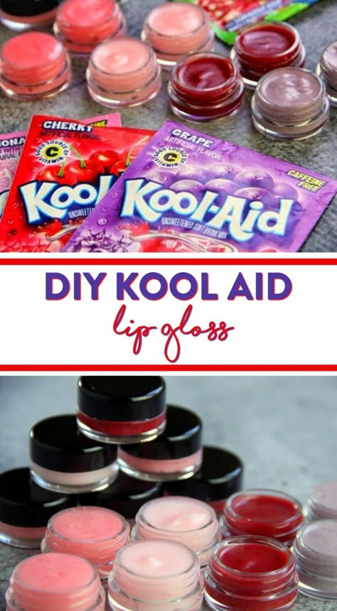 DIY Kool Aid Lip Gloss - A Little Craft In Your Day Grade 7 Market Day Ideas, Girls Day Ideas For Kids, Kool Aid Lip Gloss, Lip Gloss Diy Recipes, Craft Ideas For Teens, Lip Gloss Tutorial, Kool Aid Packets, Disney Princess Crafts, Make Playdough