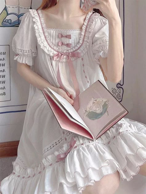 💖 Get it here: Pretty Princess Nighty Use code “TUMBLR” for a discount! Casual Sleepwear, Collar Dresses, Sleeve Ruffles, Cute Pajama Sets, Pajama Dress, Pretty Princess, Womens Knit Dresses, Cute Pajamas, Lace Short