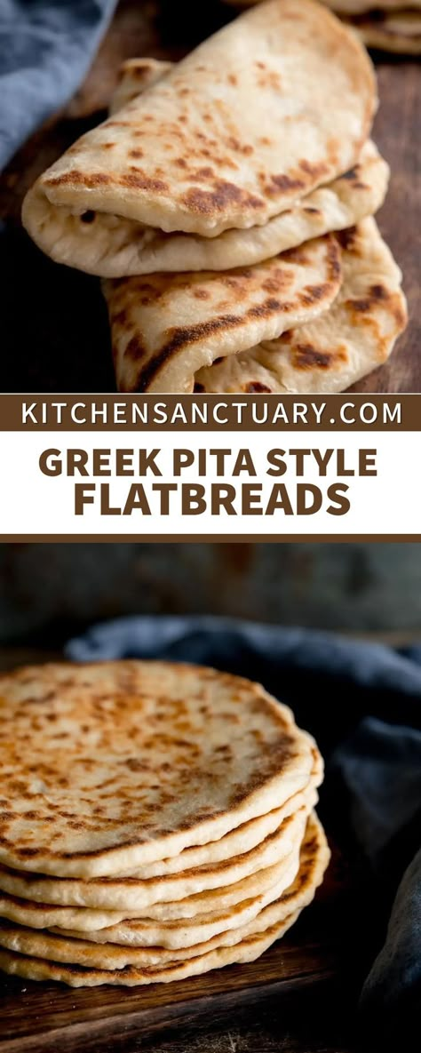 Flatbread Pita Recipes, Gyros Flatbread Recipe, Sourdough Gyro Bread, Greek Souvlaki Pita, How To Make Gyro Bread, Yeast Flatbread Recipes, Souvlaki Pita Recipe, Gyro Pita Recipe, Pita Bread Recipe With Yogurt