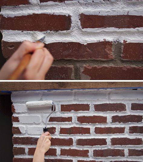 How To Paint Fireplace, Brick Fireplace Remodel, Painting Brick, Painted Fireplace, Red Brick Fireplaces, Brick Fireplaces, Painted Brick Fireplaces, Painted Brick Fireplace, Diy Fireplace Makeover