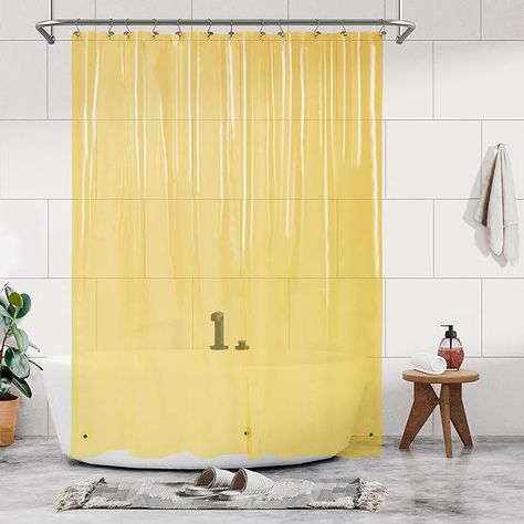 Barossa Design Clear Yellow Shower Curtain Liner - Premium PEVA Shower Liner with 3 Magnets & Metal Grommets, Waterproof Lightweight Standard Size Liners for Bathroom - Translucent Yellow Shower Curtain, Yellow Shower Curtains, Plastic Shower, Black Shower Curtains, Plastic Shower Curtain, Cool Shower Curtains, Shower Curtain Liner, Shower Hooks, Striped Shower Curtains