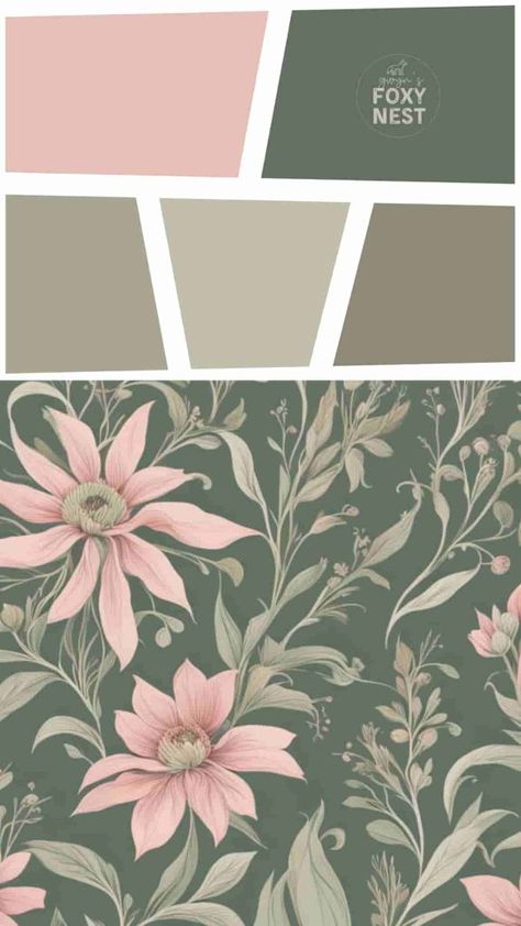 Discover the charm of the pink color palette! This palette offers endless possibilities for adding a touch of femininity, romance, and sophistication. Embrace the versatility of pink and transform your surroundings with its delightful spectrum. Dive into the pink color palette and let your creativity bloom! Pink And Green Entryway, Sage Green Pink Color Palette, Green Pink Black White Color Palette, Millennial Pink Color Palette, Mint Green And Pink Color Palette, Pink And Green Laundry Room, Pink Green Branding, Midwest Countryside, Pink And Green Color Palette