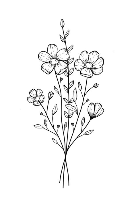 Line art, simple drawing, line art flower art, tattoo flower idea Small Floral Drawing, Cute Floral Designs, Line Drawings Of Flowers Simple, Delicate Flowers Drawing, Simple Tattoo Drawings Ideas, Simple Floral Line Art, How To Draw Florals, Wild Flower Line Art, Flower Art Line