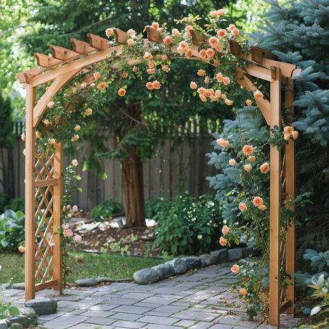 Rose Arbor Trellis, Backyard Arbor Ideas, Pergola Makeover, Small Pergola, Rose Arbor, Wood Trellis, Arbors Trellis, Arch Trellis, Rose Trellis