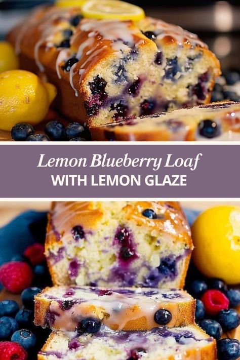 Lemon Blueberry Loaf with Lemon Glaze Blueberry Bread With Lemon Glaze, Blueberry And Lemon Bread, Blueberry Lemon Loaf Recipe, Lemon Blueberry Loaf With Lemon Glaze, Blueberry And Lemon Loaf, Quick Loaf Bread Recipes, Blueberry Loaf Cake Recipes, Blueberry Quick Bread Recipes, Lemon Blueberry Recipes