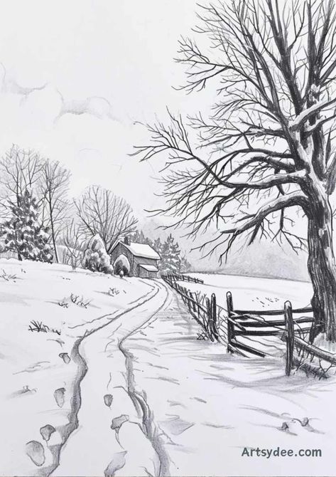 Embrace the chilly charm of the season with a collection of winter drawing ideas that will warm your heart and spark your creativity. Winter drawing ideas for kids, winter drawing ideas for adults and some wonderful winter drawings in pencil for your creative inspiration! From snow-covered landscapes to cozy fireside scenes, these ideas are perfect for artists looking to capture the magic of winter. #WinterDrawing #ArtInspiration #SeasonalSketches How To Draw Icicles, Paintings Of Snow, Drawing Winter Ideas, Christmas Landscape Drawing, Snow Drawing Winter, Winter Scene Drawing, Winter Drawings Pencil, Drawing Christmas Ideas, Cute Winter Drawings