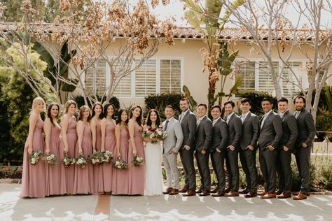 Desert Rose Bridesmaid Dresses With Groomsmen, Pink And Gray Wedding Party, 8 Bridesmaids 8 Groomsmen, Blush Pink Bridesmaids And Groomsmen, Groom And Groomsmen Attire Grey Blush Pink, Groomsmen Attire Blush Color Schemes, Desert Rose Bridesmaid Dresses And Groomsmen, Pink Bridesmaid Grey Groomsmen, Desert Rose Groomsmen Attire