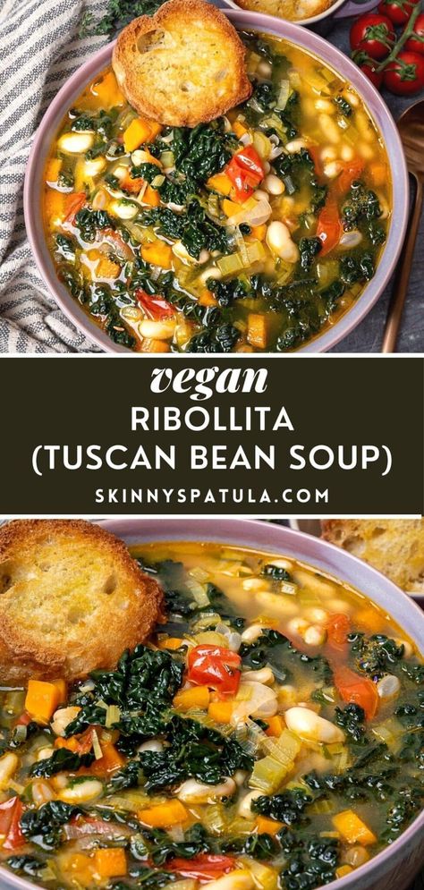 White Bean And Kale Soup, Bean And Kale Soup, White Bean And Kale, Tuscan White Bean, Kale Soup Recipes, Easy Vegan Soup, Tuscan Bean Soup, Bean Soup Recipes, Kale Soup