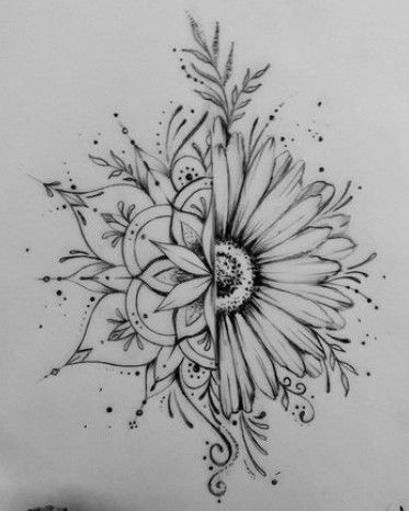 Half Mandala Flower Tattoo, Cover Up Tattoos Back Of Neck, Flower Elbow Tattoos For Women, Womens Leg Tattoo Ideas, Elbow Flower Tattoos, Half Flower Tattoo, Mandala Flower Tattoo, Black And White Flower Tattoo, Floral Mandala Tattoo