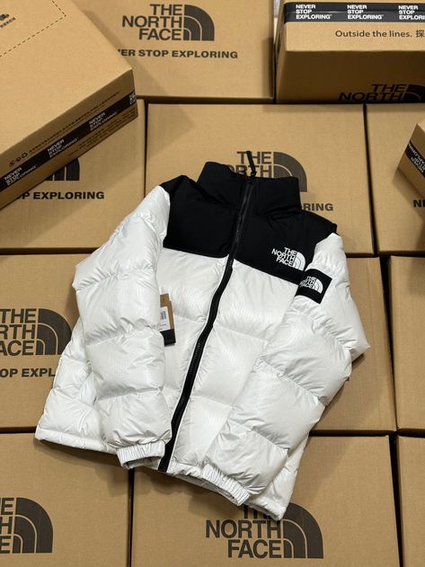 North Face Nuptse, The North Face, Puffer, White And Black, Coats Jackets, Jackets For Women, Black