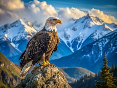 Photo a bald eagle is perched on a rock ... | Premium Photo #Freepik #photo Mountain Background, Nature Hd, Business Card Maker, Poster Maker, Cartoon Clip Art, Nature Travel, A Rock, Premium Photo, Rock Painting