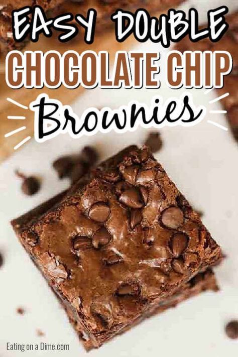 Everyone will love these decadent Double chocolate chip brownies. Each bite is loaded with tons of chocolate and the entire recipe is so easy. Double Chocolate Chip Brownies, Chocolate Chip Brownies Recipe, Cottage Ham, White Chocolate Brownies Recipe, Brownies With Chocolate Chips, Chocolate Cake Brownies, Eating On A Dime Recipes, Family Friendly Dinner Recipes, Cocoa Powder Brownies