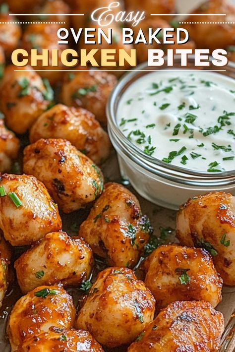 Easy Oven Baked Chicken Bites Baked Chicken Kids Will Eat, Chicken Bits In Oven, Oven Baked Meals Simple, Bojangles Roasted Chicken Bites Recipe, Oven Baked Chicken Bites Recipes, Bbq Chicken Bites Recipes, Chicken Chunks In Oven, Oven Baked Appetizers, Oven Chicken Bites Recipes