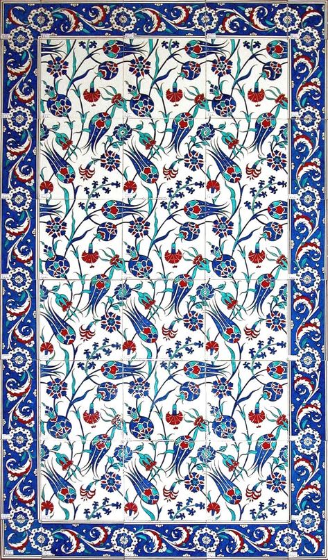 Ottoman Tile Art with Flower Patterns Islamic Flower Pattern, Turkish Art Pattern, Wallpaper Turkish, Ottoman Tiles, Stary Papier, Islamic Tiles, Turkish Pottery, Iznik Tile, Turkish Tile