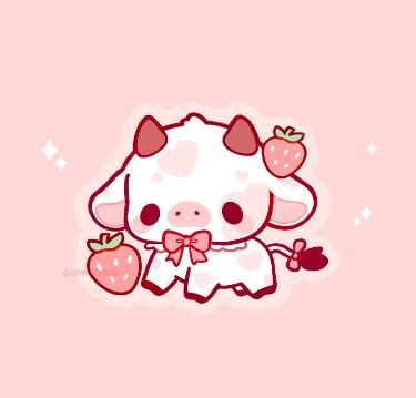 Cute Strawberry Cow Drawing, Cute Strawberry Cow Wallpaper, Strawberry Cow Background, Strawberry Cow Pfp, Strawberry Cow Aesthetic, Strawberry Cow Wallpaper, Strawberry Cow Drawing, Chibi Cow, Cute Cow Sticker