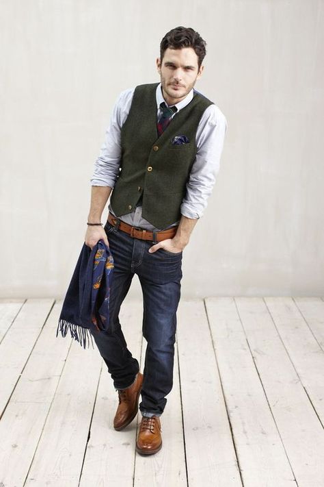 Men Waistcoat Styles-18 Ways to Wear Waistcoat for Classy Look Sport Coat With Jeans, Waistcoat Designs, Mens Fashion Swag, Men Waistcoat, Mens Fashion Denim, Tweed Waistcoat, Waistcoat Men, Mens Fashion Smart, Mens Fashion Photography