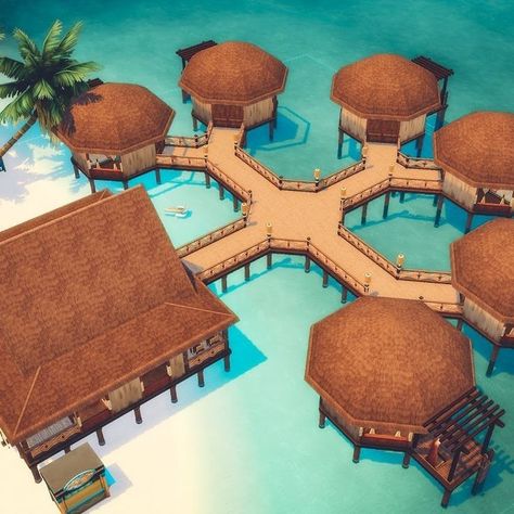 Sims 3 Resort Ideas, Sims 4 Sulani Resort, Minecraft Resort Ideas, Beach Resort Layout, Minecraft Beach Resort, Sulani Beach House Sims 4, Bloxburg Resort Ideas, Bloxburg Spa Ideas, Sims 4 Resort