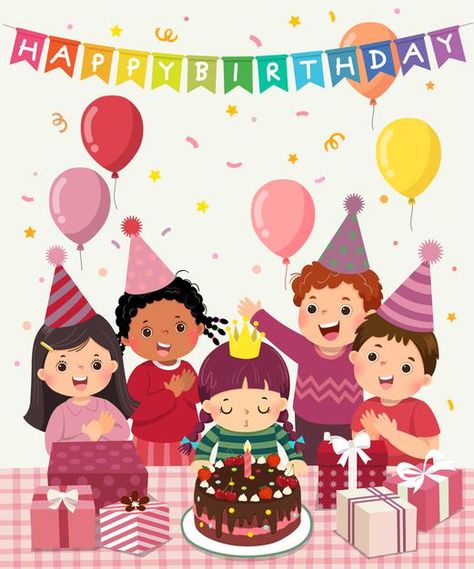 Birthday Party Clipart, Happy Birthday Illustration, Party Vector, Happy Birthday Kids, Party Cartoon, Birthday Cartoon, Party Clipart, Birthday Illustration, Birthday Art