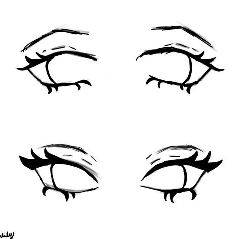 Women Eyes Drawing Anime, Manga Eyes Female, Eyes Looking Down Drawing Reference, Eye Drawing Outline, Female Eyes Reference Drawing, Female Anime Eyes Reference, Yandere Eyes Drawing, Eye Shape Reference, Female Eye Drawing