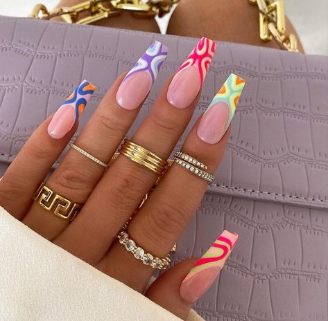 Spring Nail Ideas 2023, Nails Airbrush, Funky Nail Designs, Nails Acrylic Pink, Wine Red Nails, Multicolored Nails, App Filter, Spring Break Nails, Ombre Acrylic