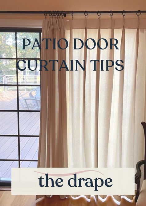 Custom curtains are the best option for a patio door. Here are our tips for choosing fabrics and styling help. Shown here is the cotton canvas, color natural, style pinch pleat. Curtains For Back Door With Window, Curtains For Sliding Doors In Kitchen, Curtains Over Back Door, Patio Door In Dining Room, Curtains For Back Sliding Door, Curtains Sliding Glass Door Kitchen, Motorized Patio Door Shades, Patio Sliding Door Window Treatments Sliders, Best Curtains For Sliding Glass Door