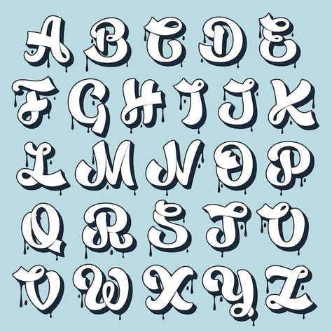 Fancy Graffiti Lettering, Happy Fonts Alphabet, Cool Fonts Alphabet Creative Typography, Hand Lettering Poster, Hand Lettering Fonts Alphabet Calligraphy, Graffiti Lettering Alphabet Fonts Style, Spongebob Lettering, Abc Lettering Fonts, Alphabet Fonts Graffiti