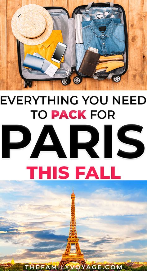 Are you visiting Paris this fall? SAVE this pin for later, and then click to find your complete packing list for Paris in October (plus some hints for September and November)... from clothes to shoes to purses and more! We'll help you figure out what to wear in Paris, France, what to pack for Paris aside from clothes and more. CLICK over for all the details now for your Paris packing list. Paris travel | travel to Paris | #Paris #France #packinglist #travel #autumn #fall #packing Packing For France In October, What To Wear In France In November, What To Pack For France In September, Paris Packing List Fall, Pack For Paris In Fall, Packing List For Paris, What To Pack For Paris, Paris In November, Paris Packing List