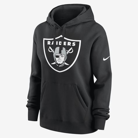 Perfect for late-night games, the Nike Logo Club (NFL Las Vegas Raiders) Hoodie features a soft cotton-polyester blend and team graphics to help provide a bold, comfortable layer in cooler temperatures. Oakland Raiders Wallpapers, Raiders Hoodie, Las Vegas Raiders Logo, Raiders Stuff, Raiders Team, Logo Club, Raiders Logo, Nike Nfl, Unique Hoodies