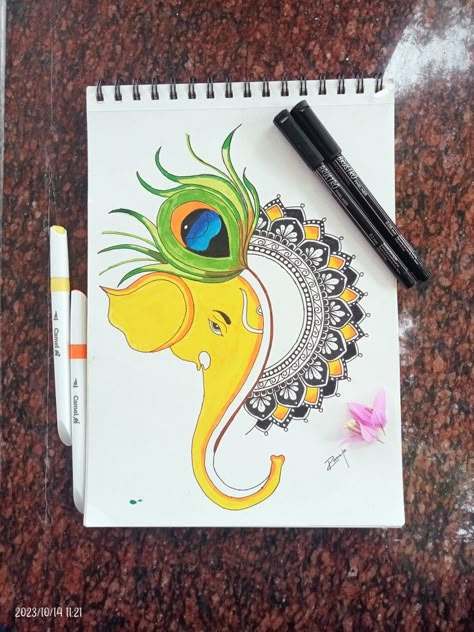 Mandala art by ramya Ganapathi Mandala Art, Mandala Ganpati Drawing, Vinayagar Drawing Easy, Rakshabandhan Drawing Sketch, Ganesha Drawing Mandala, Ganapathi Drawing, Easy Ganesha Drawing, New Year Sketch, Ganesha Mandala Art