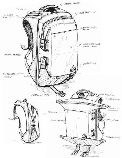 All-Adventures Backpack - THE FIELD RUCKSACK by Standard Pacific Goods — Kickstarter Backpack Design Concept, Backpack Sketch, Bag Sketch, Backpack Drawing, Backpack Art, Product Sketches, Conceptual Drawing, Product Sketch, Bag Illustration