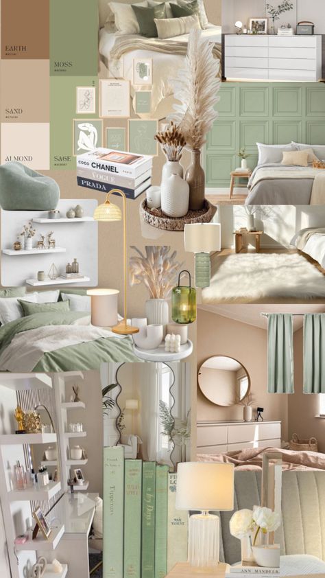 Sage and beige Sage Green And Beige Bedroom, Sage And Beige, Sage House, Ethereal Garden, Cream Room, Cream Decor, Bedroom Mood Board, Sage Green Bedroom, Beige And Green