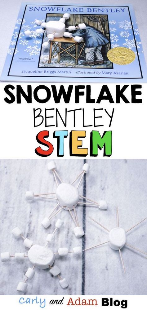 Snowflake Bentley STEM Activity (Build a Snowflake): Engage students during the long winter months with STEM! Using the winter read-aloud Snowflake Bentley by Jacqueline Briggs Martin students create as many unique snowflake designs as possible using marshmallows and toothpicks. #winterstem #stem #stemactivities Build A Snowflake, Winter Stem Activities, Winter Stem, Snowflake Bentley, Science Experience, Kindergarten Stem, Winter Unit, January Activities, Steam Ideas