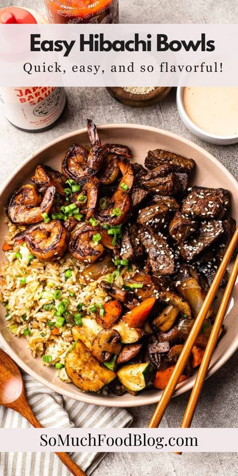 Hibachi Bowls, Easy Hibachi, Hibachi Sauce, Hibachi Fried Rice, Hibachi Steak, Hibachi Recipes, Hibachi Chicken, Steak And Rice, So Much Food