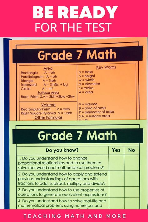 Prepare your 7th grade students for the standardized math test. Grab your set of math activities to review for the end of year assessment. Covers all 7th grade middle school math standards and includes lesson plans for free! Grab your set of math worksheets now. Middle School Math Lesson Plans, Math Key Words, 7th Grade Homeschool, Math 7th Grade, Math Games Middle School, Probability And Statistics, Maths Activities Middle School, Get Ready For School, Middle School Math Classroom